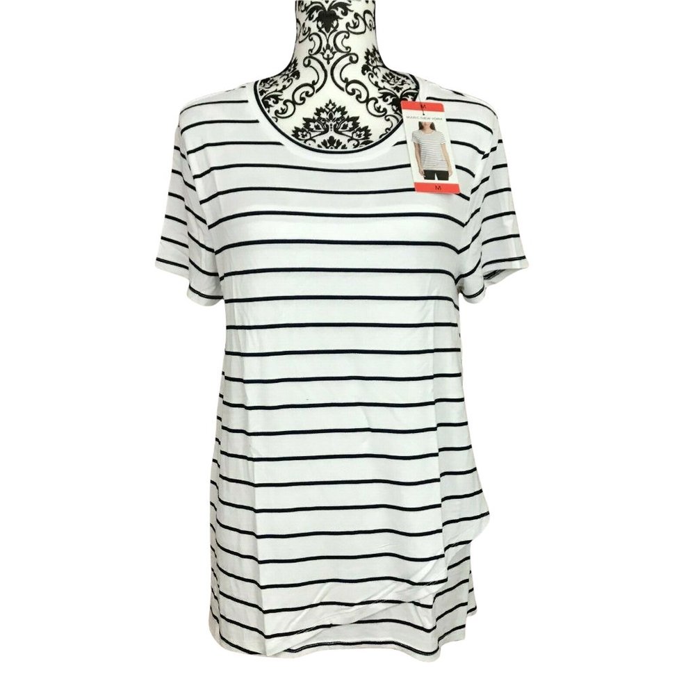 Andrew Marc | New York Women's White Striped Black Faux Wrap Blouse Top Medium